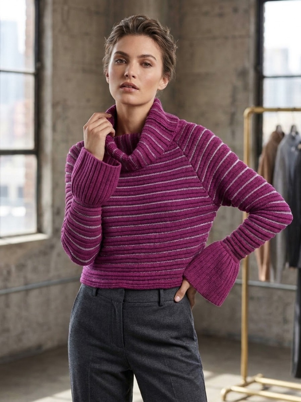 Iris Wool Blend Turtleneck Pink Sweater , Small